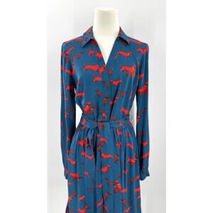 Anthropologie Blue Weiner Dog Dress Dachshund Shirt Whimsy Knee Length 12 L